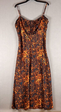 WAYF Women's XL Orange Black Leopard Print Cowl Neck Slip Dress